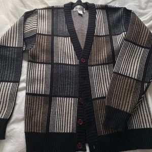 80s neutral stripe pattern button up thick cardigan Size: Medium/Large